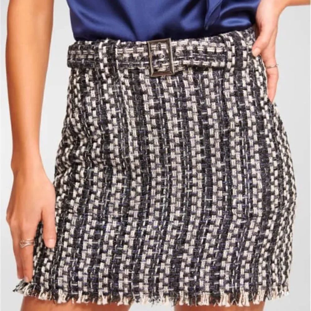 Ramy Brook Belted Tweed Mini Skirt Black Combo NWT 10